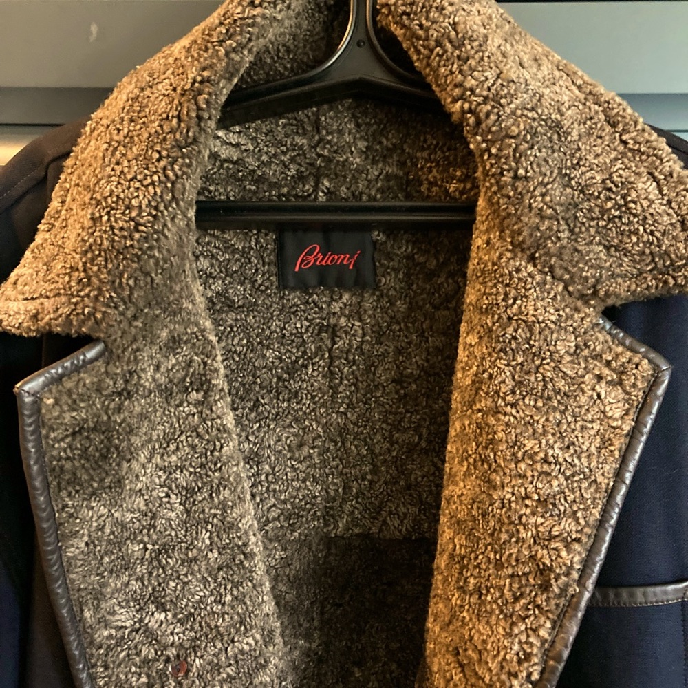 BRIONI SHEARLING WOOL/ leather trim VINTAGE COAT.